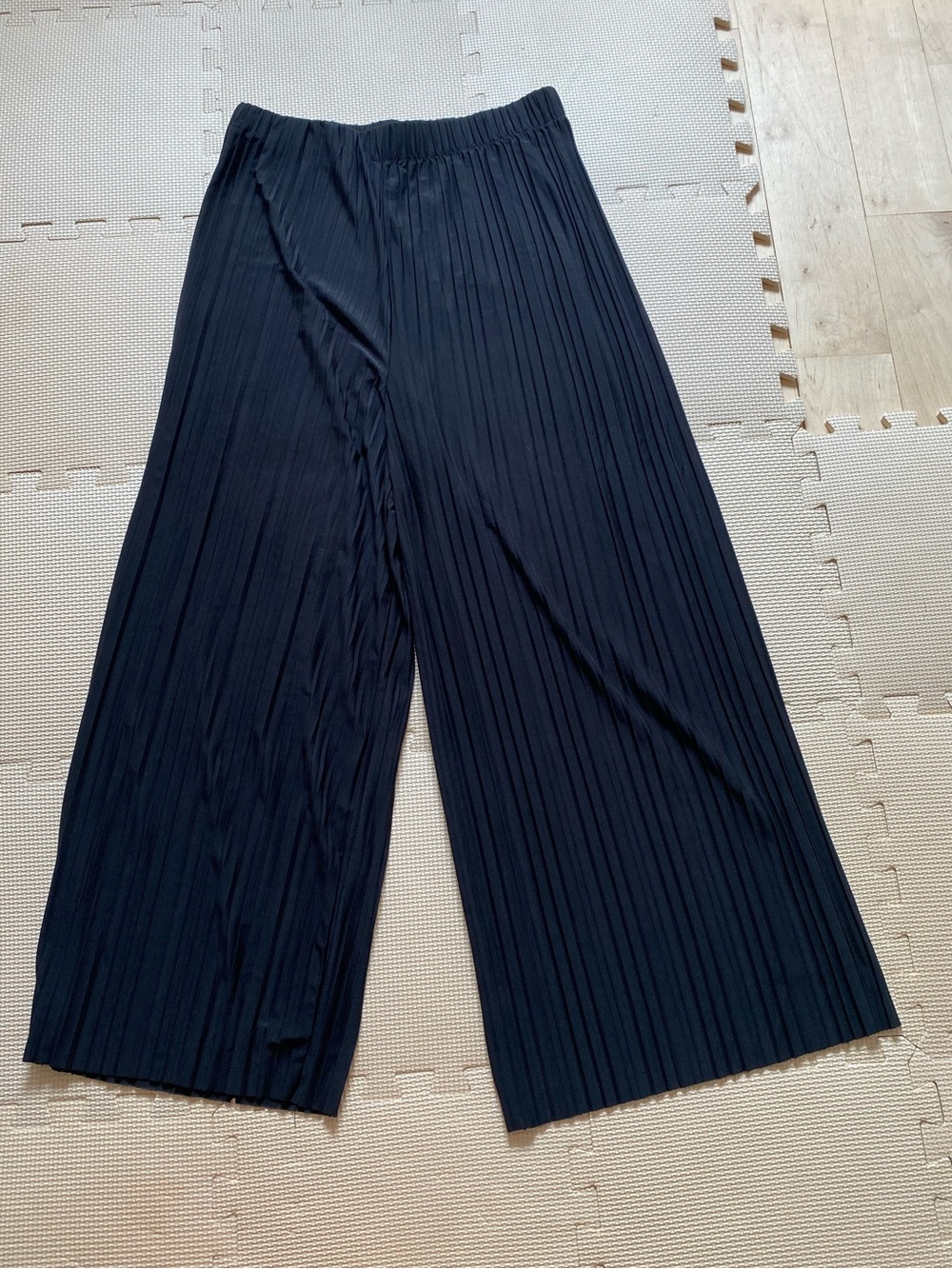 Lock and Love Womens Black Pleated Trousers Flowy Wide Leg Pants Size L/XL